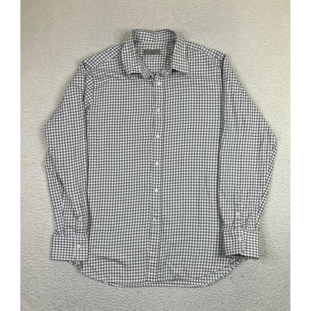 Canali Shirt Mens Extra Large Gray White Houndstooth Button Front Cotton Italy